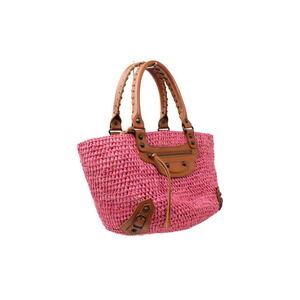 Balenciaga Bag Straw Basket Pink Raffia Summer